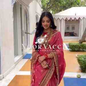Twil Net Saree with Coding, Thread & Sequence Work and Mono Benglori Blouse
