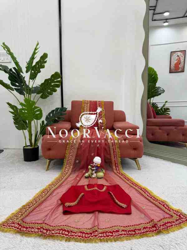 Twil Net Saree with Coding, Thread & Sequence Work and Mono Benglori Blouse - Image 6