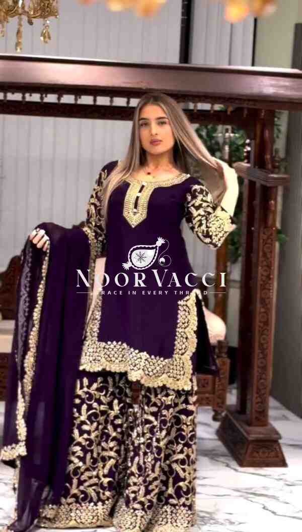 Heavy Embroidery Sequence Work Top-Gharara & Dupatta Set Fully Stitched Ready to Wear - Image 2