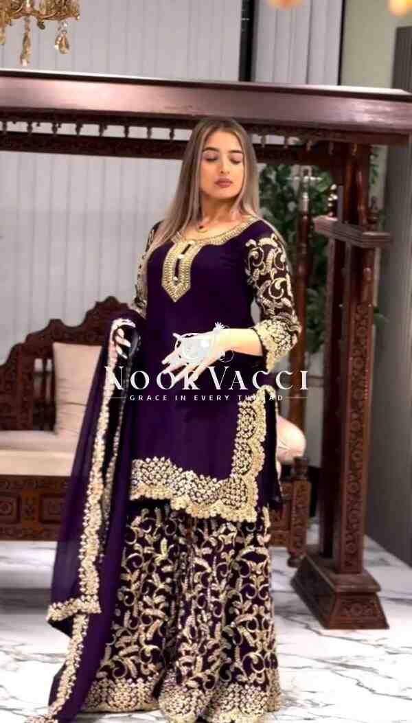 Heavy Embroidery Sequence Work Top-Gharara & Dupatta Set Fully Stitched Ready to Wear - Image 3