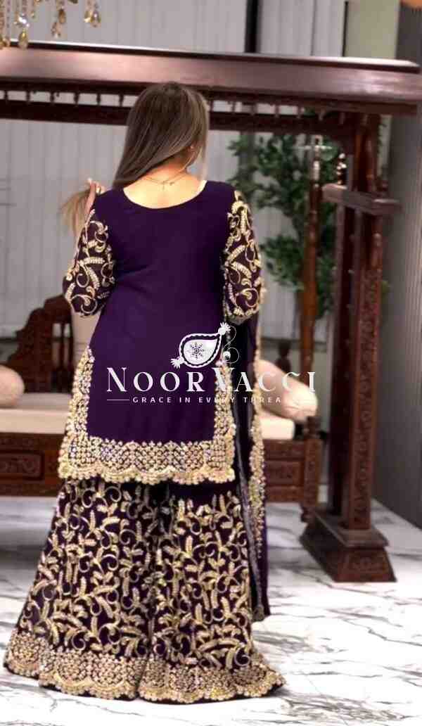 Heavy Embroidery Sequence Work Top-Gharara & Dupatta Set Fully Stitched Ready to Wear - Image 4
