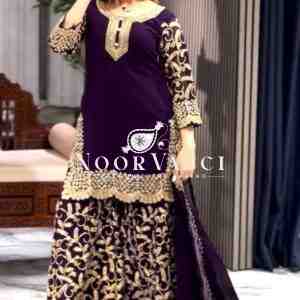 Heavy Embroidery Sequence Work Top-Gharara & Dupatta Set Fully Stitched Ready to Wear