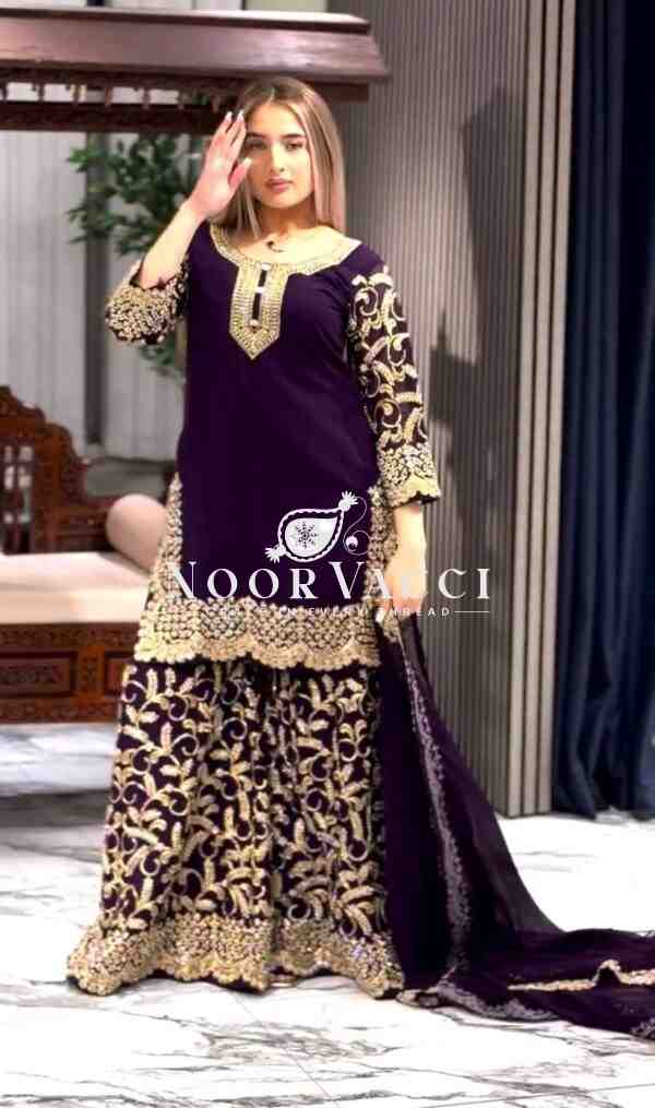 Heavy Embroidery Sequence Work Top-Gharara & Dupatta Set Fully Stitched Ready to Wear
