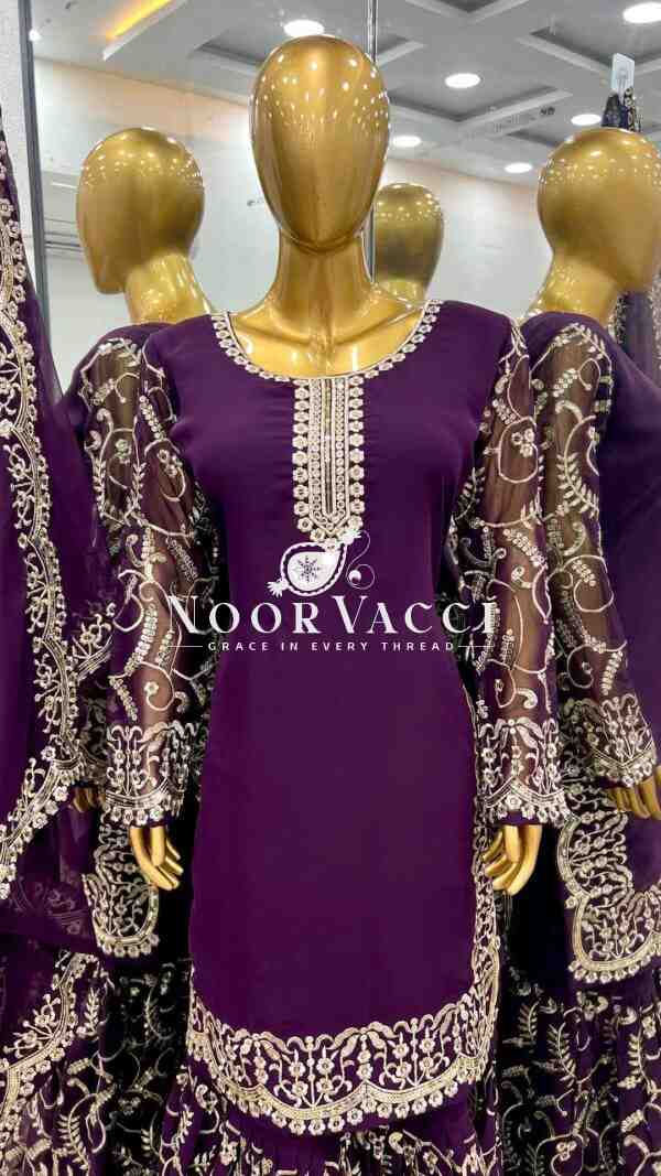 Heavy Embroidery Sequence Work Top-Gharara & Dupatta Set Fully Stitched Ready to Wear - Image 6