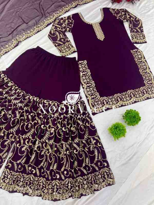 Heavy Embroidery Sequence Work Top-Gharara & Dupatta Set Fully Stitched Ready to Wear - Image 9