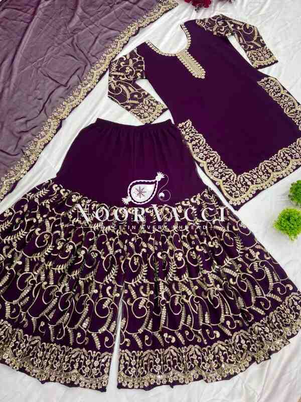 Heavy Embroidery Sequence Work Top-Gharara & Dupatta Set Fully Stitched Ready to Wear - Image 7