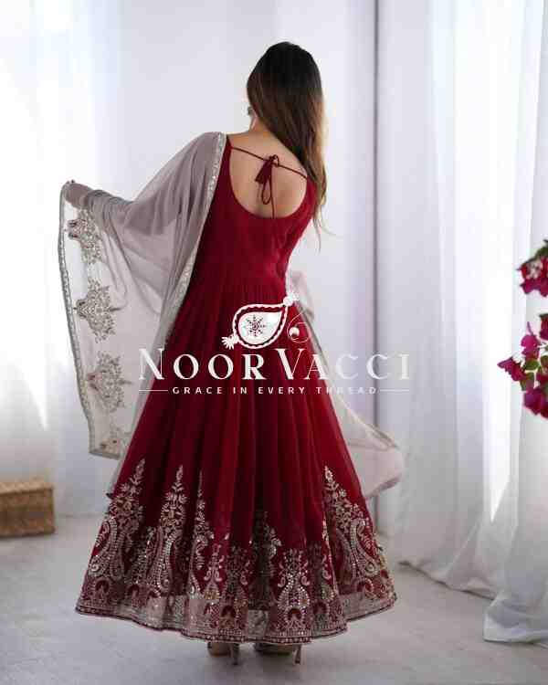Heavy Georgette Gown with Multy Thread Embroidery & Dupatta - Image 5