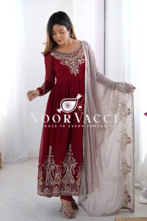 Buy Heavy Georgette Gown with Multy Thread Embroidery & Dupatta