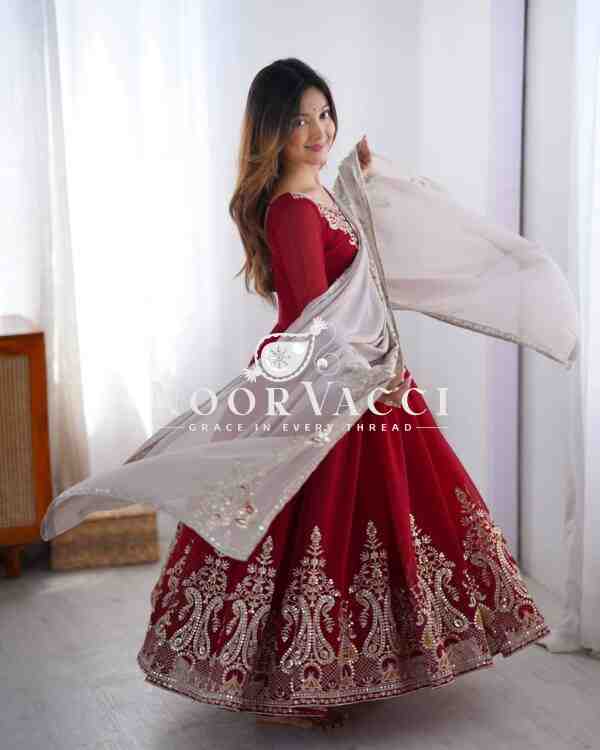 Heavy Georgette Gown with Multy Thread Embroidery & Dupatta - Image 6