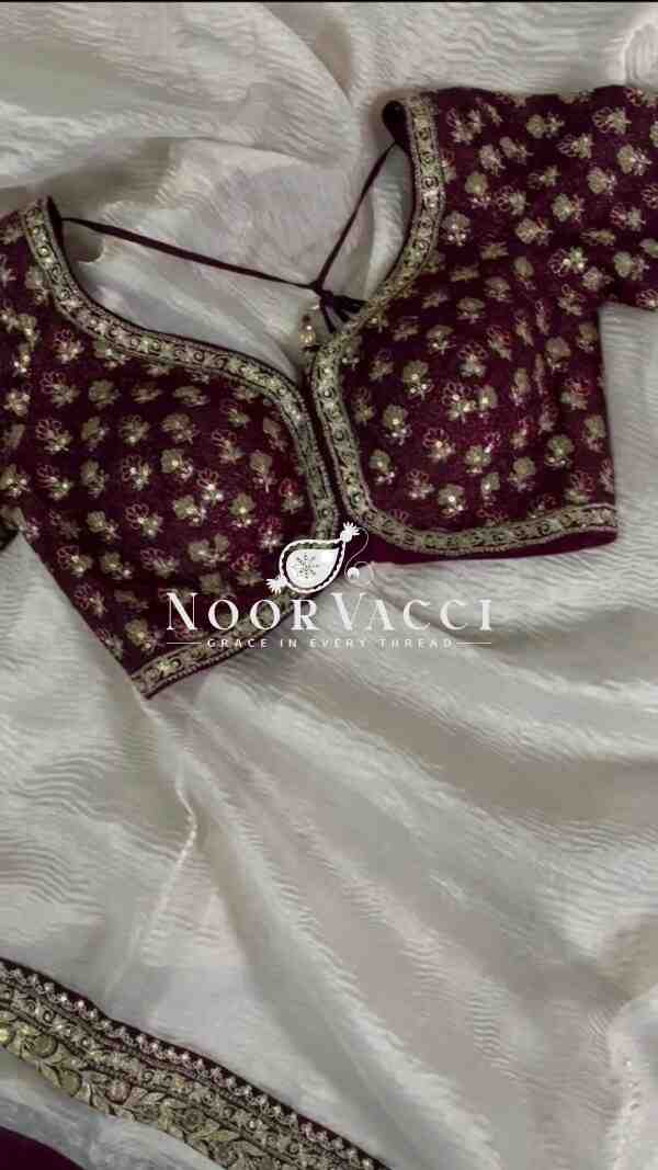 Crunchy Silk Designer Saree with Thread & Sequence Work | Unstitched Mono Benglori Silk Blouse - Image 3