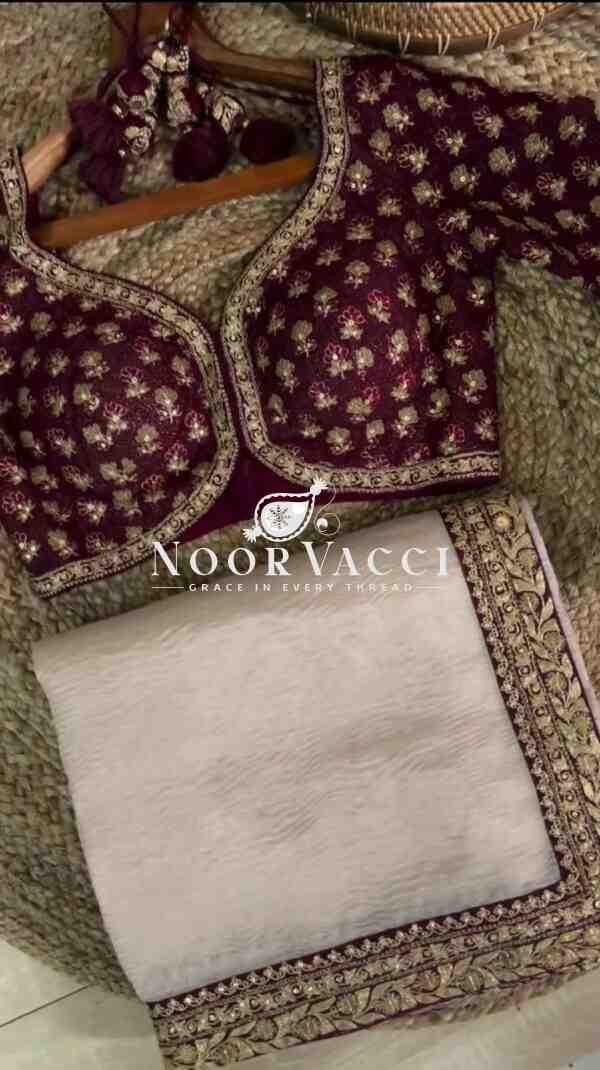 Crunchy Silk Designer Saree with Thread & Sequence Work | Unstitched Mono Benglori Silk Blouse - Image 4