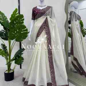 Crunchy Silk Designer Saree with Thread & Sequence Work | Unstitched Mono Benglori Silk Blouse