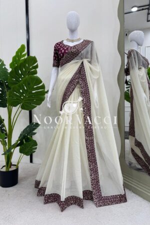 Buy Crunchy Silk Designer Saree with Thread & Sequence Work | Unstitched Mono Benglori Silk Blouse