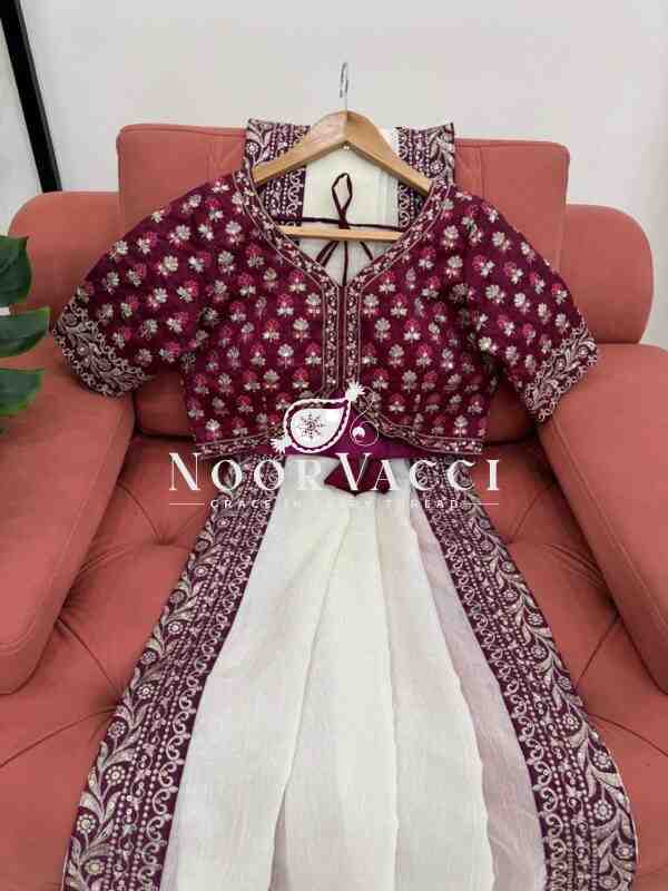 Crunchy Silk Designer Saree with Thread & Sequence Work | Unstitched Mono Benglori Silk Blouse - Image 2