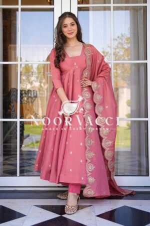 Shop Gold Crush Silk Embroidered Gown with Dupatta – Party Wear Elegance
