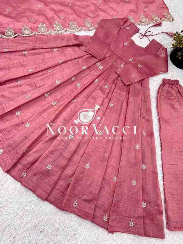 Gold Crush Silk Embroidered Gown with Dupatta – Party Wear Elegance - Image 5