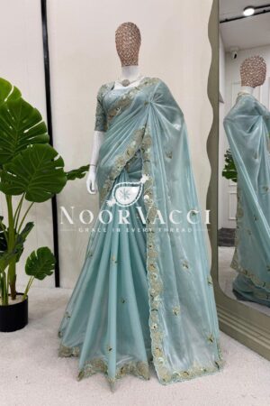 Buy Designer Zimmy Chu Saree with Thread and Sequence Work and Matching Unstitched Blouse