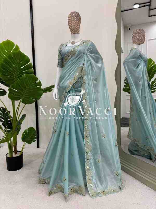 Designer Zimmy Chu Saree with Thread and Sequence Work and Matching Unstitched Blouse