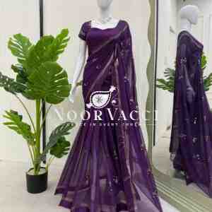 Viscous Patta Saree with Thread & Sequence Embroidery and Matching Blouse