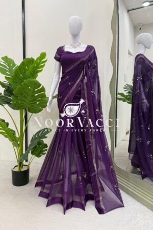 Buy Viscous Patta Saree with Thread & Sequence Embroidery and Matching Blouse
