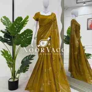 Viscous Patta Saree with Thread & Sequence Embroidery and Matching Blouse