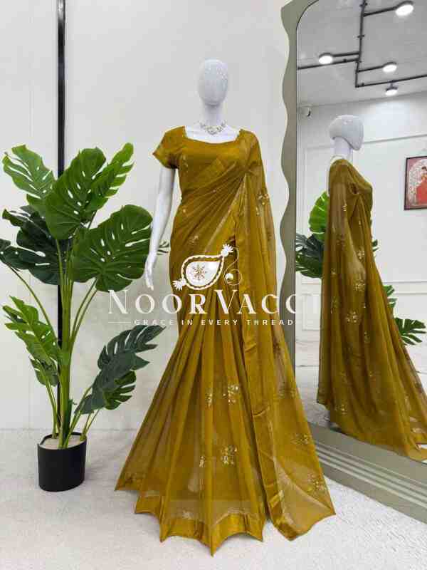 Viscous Patta Saree with Thread & Sequence Embroidery and Matching Blouse