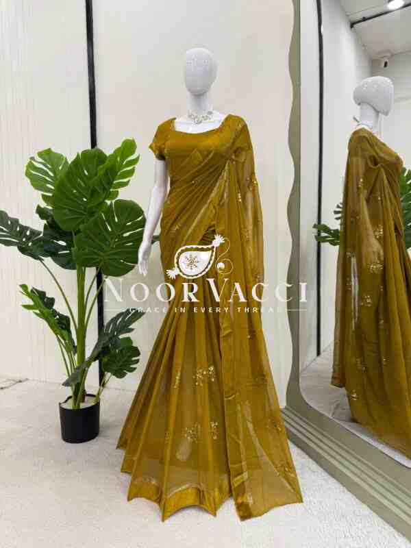Viscous Patta Saree with Thread & Sequence Embroidery and Matching Blouse - Image 2