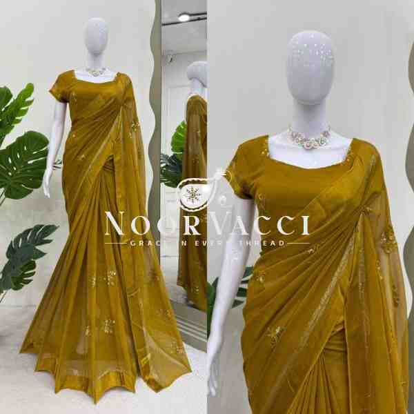 Viscous Patta Saree with Thread & Sequence Embroidery and Matching Blouse - Image 3