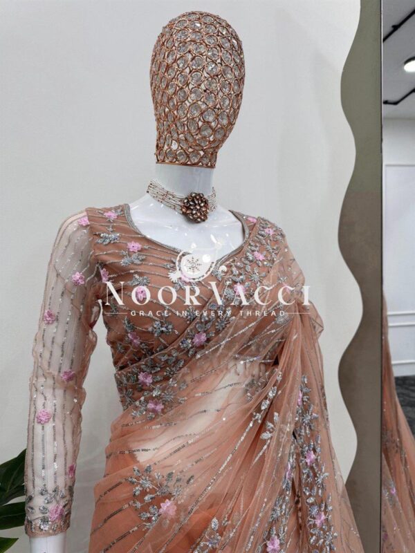 Shop Soft Net Saree with Thread & Sequence Embroidery and Matching Dual-Side Blouse - Image 3