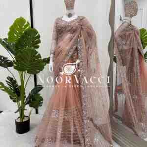 Soft Net Saree with Thread & Sequence Embroidery and Matching Dual-Side Blouse