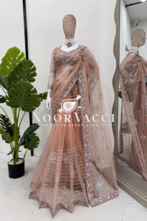 Shop Soft Net Saree with Thread & Sequence Embroidery and Matching Dual-Side Blouse