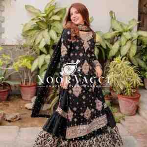 Embroidered Faux Georgette Suit with Sharara and Dupatta in Thread & Sequence Work