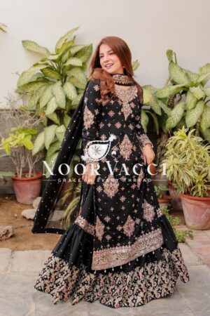 Shop Embroidered Faux Georgette Suit with Sharara and Dupatta in Thread & Sequence Work
