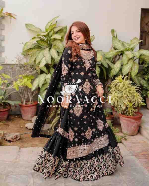Embroidered Faux Georgette Suit with Sharara and Dupatta in Thread & Sequence Work