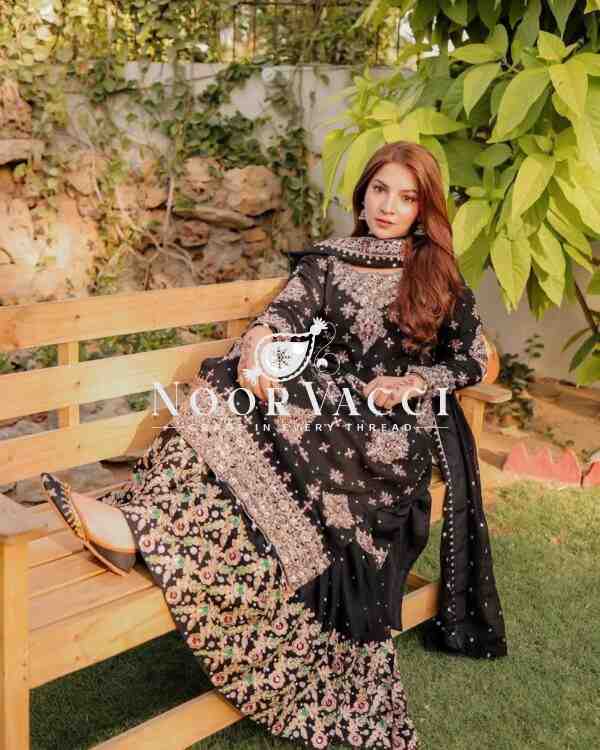 Embroidered Faux Georgette Suit with Sharara and Dupatta in Thread & Sequence Work - Image 3