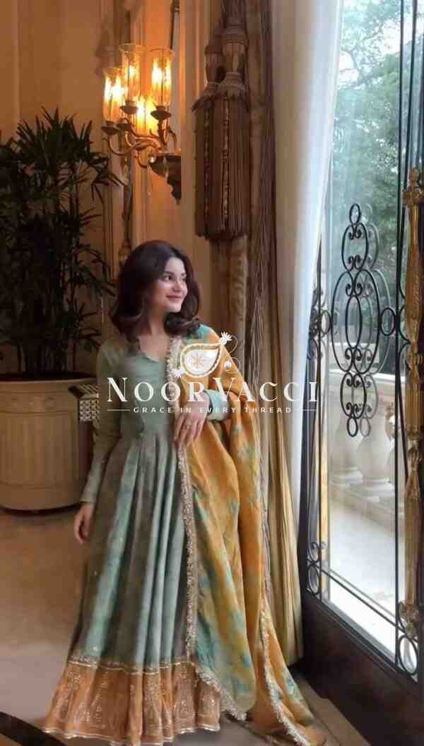 Organza Silk Embroidered Gown with Dupatta – Party Wear Glam - Image 4