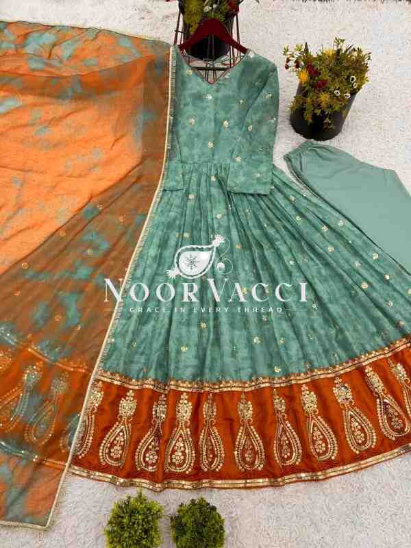 Organza Silk Embroidered Gown with Dupatta – Party Wear Glam - Image 5