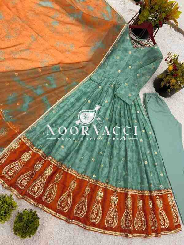 Organza Silk Embroidered Gown with Dupatta – Party Wear Glam - Image 6