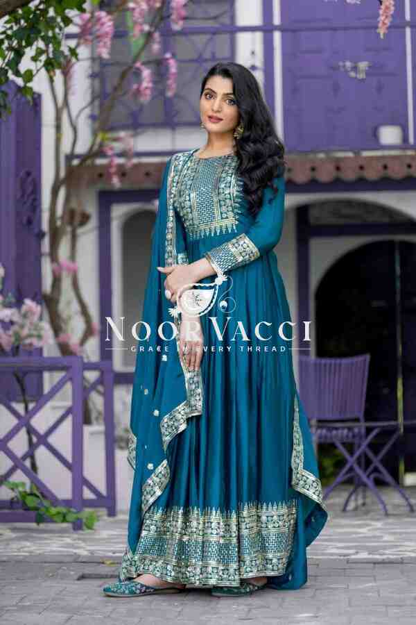 Heavy Chinon Silk Designer Party Wear Gown & Dupatta Set with Embroidery Sequence Work - Image 2