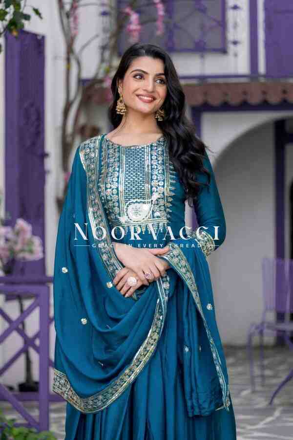 Heavy Chinon Silk Designer Party Wear Gown & Dupatta Set with Embroidery Sequence Work - Image 3