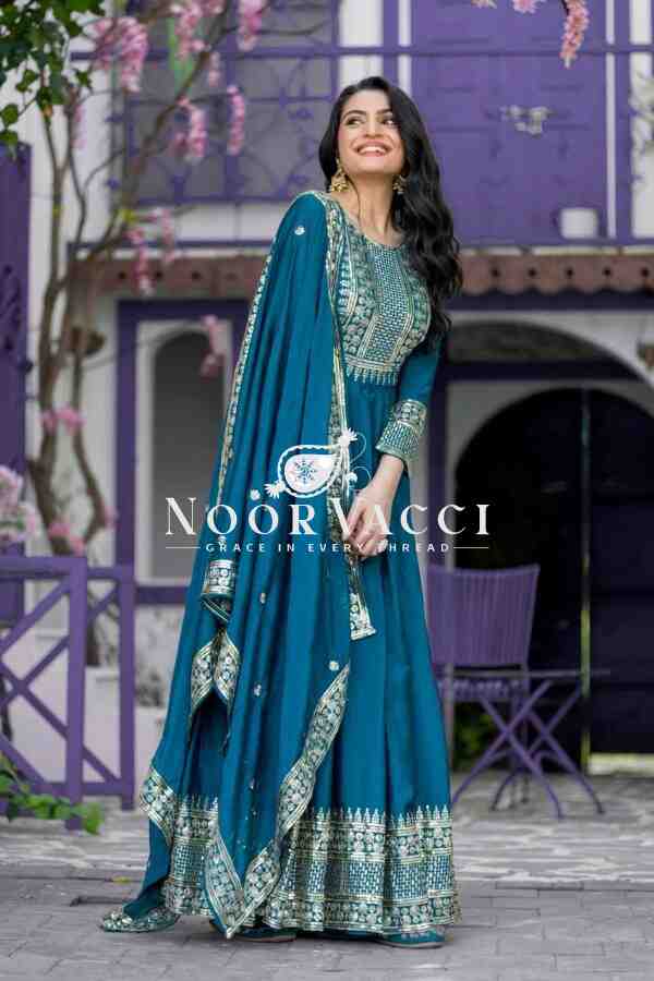 Heavy Chinon Silk Designer Party Wear Gown & Dupatta Set with Embroidery Sequence Work - Image 5