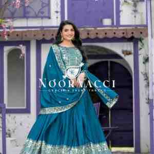 Heavy Chinon Silk Designer Party Wear Gown & Dupatta Set with Embroidery Sequence Work