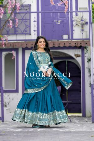 Buy Heavy Chinon Silk Designer Party Wear Gown & Dupatta Set with Embroidery Sequence Work