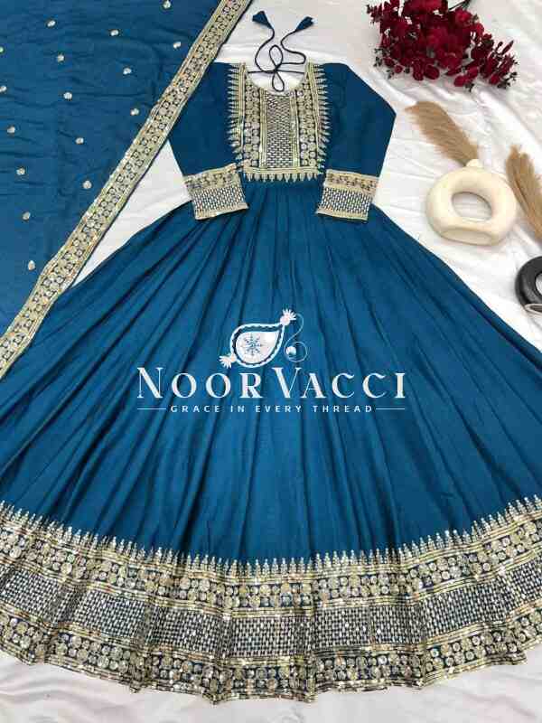 Heavy Chinon Silk Designer Party Wear Gown & Dupatta Set with Embroidery Sequence Work - Image 7
