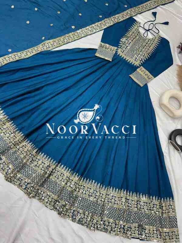 Heavy Chinon Silk Designer Party Wear Gown & Dupatta Set with Embroidery Sequence Work - Image 8