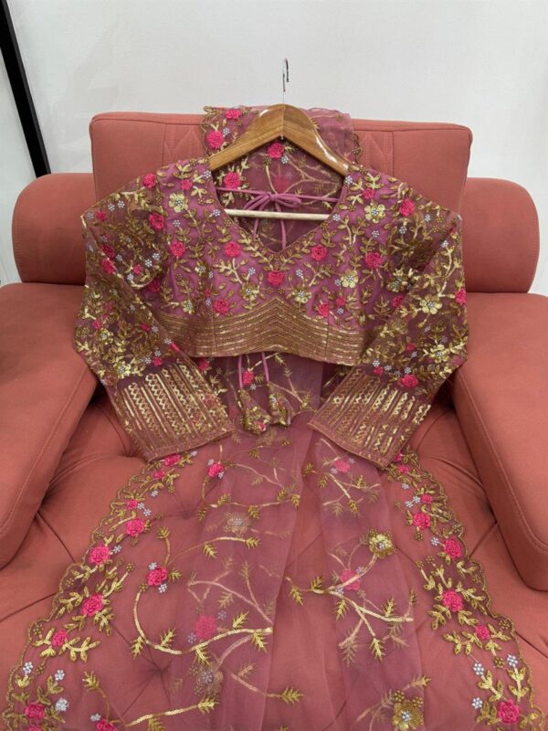 Buy Soft Net Saree with Intricate Thread & Sequence Embroidery and Matching Blouse - Image 6