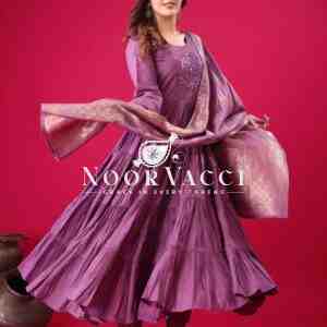 Roman Silk Embroidered Gown with Jacquard Dupatta – Elegant Party Wear