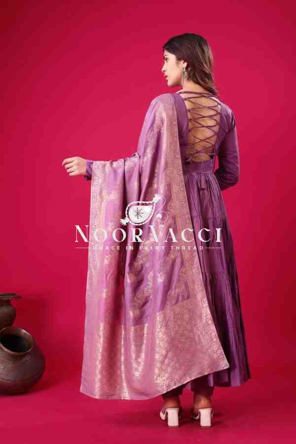 Roman Silk Embroidered Gown with Jacquard Dupatta – Elegant Party Wear - Image 2