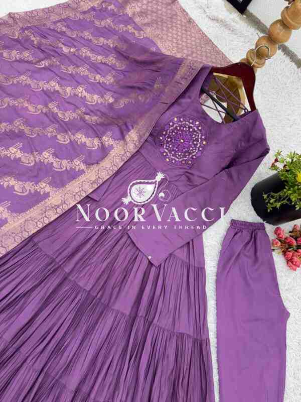 Roman Silk Embroidered Gown with Jacquard Dupatta – Elegant Party Wear - Image 5