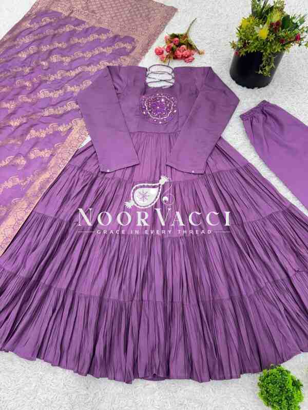Roman Silk Embroidered Gown with Jacquard Dupatta – Elegant Party Wear - Image 6